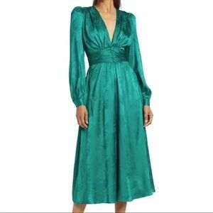 NWT RONNY KOBO Green Tula Satin Long Sleeve Dress